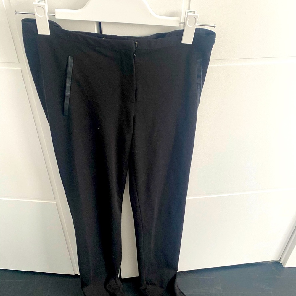 Tahari size 2 black dress pants with slit bottom and leather detail